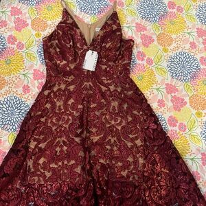 Dress the Population Burgundy Lace Maxi Dress